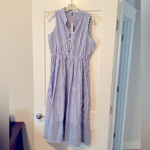 Blue and White Striped Sleeveless Dress